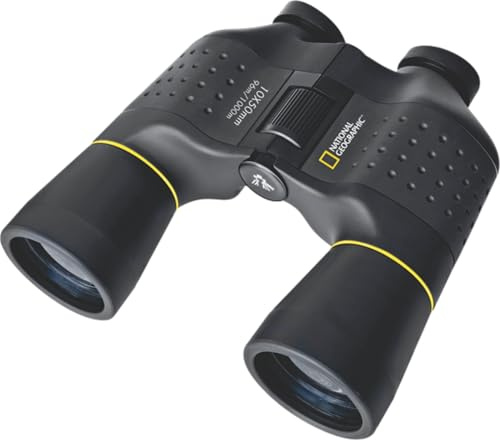 National Geographic Fernglas 7x50 Porro mit vollvergüteter Optik, Mitteltriebfokussierung, Stativanschlussgewinde und robuster Gummiarmierung inklusive Trageriemen und Tasche