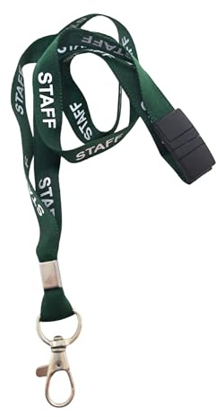 Customcard Ltd Green Staff Lanyard with Safety Break & Metal Clip - 45cm Drop, 15mm Width - Comfortable & Durable Staff Lanyards for Office, School & Events - Professional Green Design (Pack of 1)