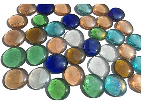 CRYSTAL KING Mischung Bunte Glassteine Nuggets 3,5cm 600g Dekokugeln Flach Glasdeko Glaskügelchen Tischdekoration Vasendeko Füllung Glassteine bunt