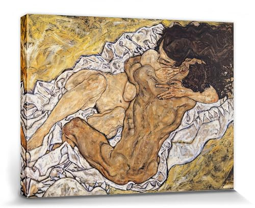 1art1 Egon Schiele Poster Die Umarmung, Die Liebenden II, 1917 Bilder Leinwand-Bild Auf Keilrahmen | XXL-Wandbild Poster Kunstdruck Als Leinwandbild 80x60 cm