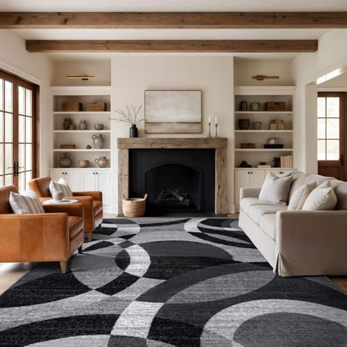 Rugshop Contemporary Abstract Circles Perfect for high Traffic Areas of Your Living Room,Bedroom,Home Office,Kitchen Area Rug 7'10 x 10'2 Gray