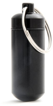 Ganzoo Wasserdichte Pillen-Dose als Schlüsselanhänger, Aluminium Mini-Kapsel schwarz, Schraubverschluss mit Gummidichtung, kompakt für Kleinteile, Maße 45mm hoch, Ø17mm außen, Ø15mm innen, Gewicht 10g