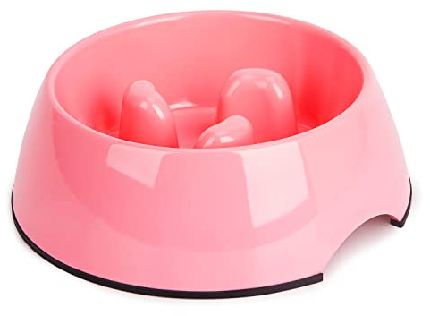 SUPERDESIGN Gobble-Stop långsam matare hundskål långsamt ätande anti-klunk BPA-fri melaminskål rolig interaktiv husdjursskål för hundar katter valpar, medium, rosa