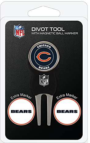Team Golf NFL Chicago Bears Pitchgabel-Set mit 3 Golfballmarkierern, Pitchgabel mit 3 Golfballmarkierern, Marker sind abnehmbar, magnetisch, doppelseitig, Emaille