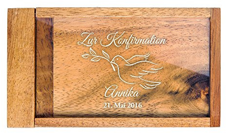 Casa Vivente Magische Geldgeschenkbox mit Gravur zur Konfirmation, Personalisiert mit Namen und Datum, Knobelspiel, Verpackung für Geldgeschenke oder Gutscheine, Geschenkidee für Konfirmanden