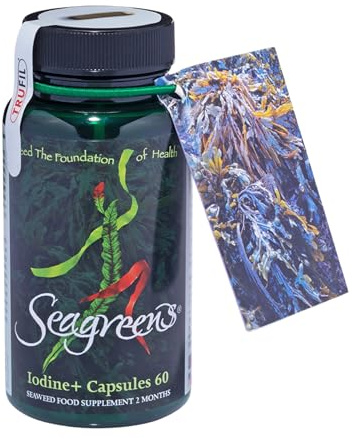 Seagreens Iodine+ Organic Seaweed Supplement, 2 Month Supply, 390mcg Natural Iodine from Seaweed, Vegan, Plant-Based, Thyroid & Radiation Support, 60 Capsules