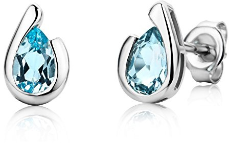 Miore Ohrringe Damen Tropfen Ohrstecker mit Edelstein-Geburtsstein Saphir-Rubin-Topas aus Weißgold 9 Karat - 375 Gold