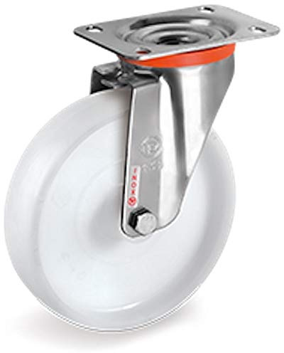 Roulette INOX pivotante diamètre 200 mm roue polyamide blanc - 400 Kg