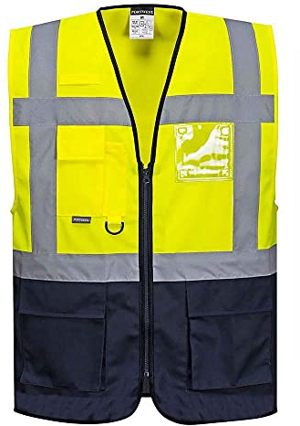 Portwest Chaleco Executive Warsaw, Tamaño: 5XL, Color: Amarillo/Marino, C476YNR5XL