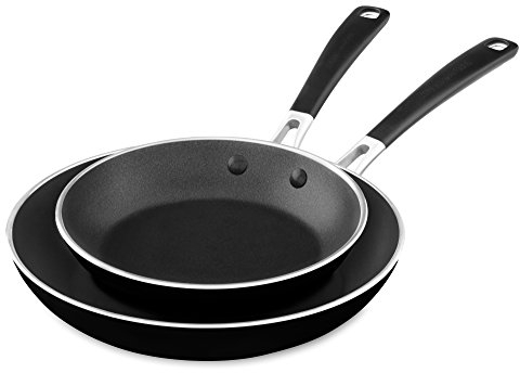 KitchenAid Bratpfannen aus Aluminium, antihaftbeschichtet, 20,3 cm und 25,4 cm, Doppelpack – Onyx Schwarz, Medium