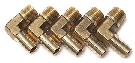 LTWFITTING 90-graders Vinkelkoppling i Mässing med Slanganslutning 1/4-Inch Hane BSPT x 3/8-Inch(10mm st) ID Slang Båt Vatten (5 st)