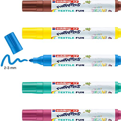 edding 4-17-5 Funtastics Textilmarker Fun, 5-er Set, 2-3 mm, sortiert (Textilmarker Fun)