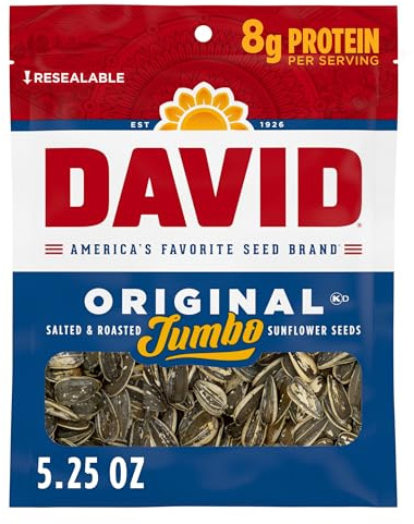 DAVID SEEDS Roasted and Salted Original Jumbo Sunflower Seeds, Keto Friendly, 5.25 Oz, 12 Pack
