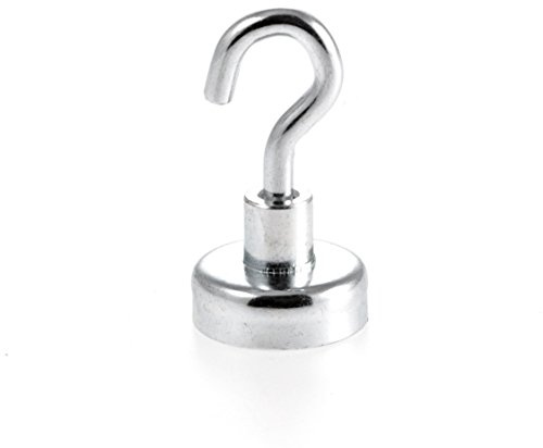 Magnetastico® | 1 pieza imán con gancho de neodimio N35 16 mm Ø | Fuerza de atracción de 5.5 kilogramos | 1 gancho magnético de neodimio revestida de zinc y muy robusto