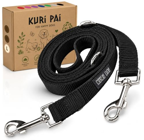 KURI PAI® Komfortable Hundeleine 3m | Verstellbare Hundeleine große Hunde | Bambusviskose | Strapazierfähig und weich | Perfekt für alltägliche Spaziergänge | L (2.5cm Breit) - Schwarz