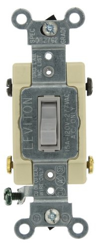 Leviton 15-Amp, 120/277-Volt, Toggle Framed 4-Way AC Quiet Switch, Commercial Grade, Grounding, 54504-2GY, Gray