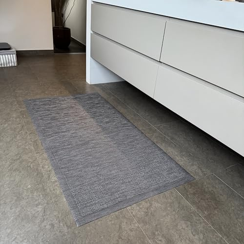 TEJIDOS EL MUNDO Alfombra vinilica de Tejido Trenzado de Alta Gama Lavable Antideslizante Alfombra Resistentes para Salon Cocina baño Pasillo - 060x120 cm., Gris