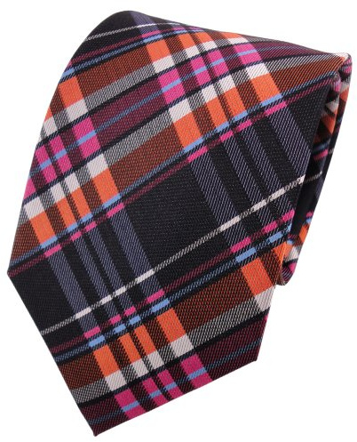 TigerTie Designer Seidenkrawatte in orange rosa anthrazit silber blau kariert