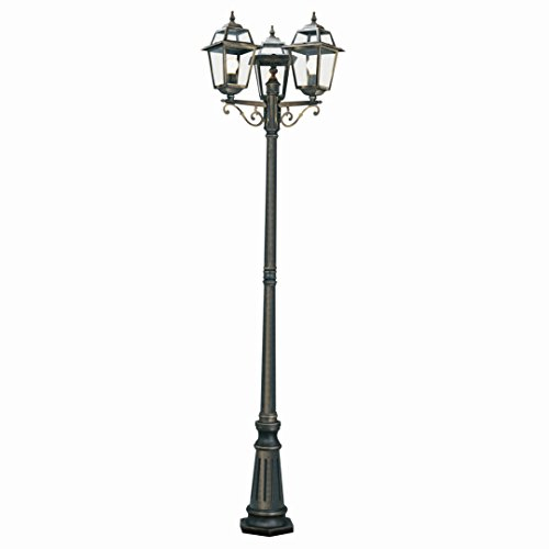 Licht-Erlebnisse Klassischer Kandelaber in schwarz-gold Gartenlaterne 3xE27 max. 60W, LED geeignet Höhe 227cm Stehleuchte Lampe Laterne Gartenleuchte