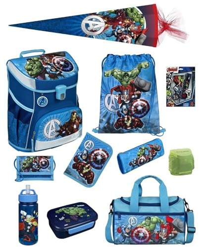 Familando - Scooli Campus Fit Schulranzen Set - 15-teilig - Marvel Avengers Hell-Blau - Ergonomisch, stabil & 980g leicht - 18L Volumen - Brustgurt & Reflektoren - ab 1. Klasse