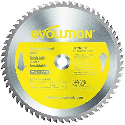 Evolution Power Tools 12BLADESS Stainless Steel Cutting Saw Blade, 12-Inch x 80-Tooth, Yellow