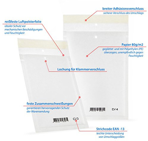 100 Luftpolsterversandtaschen Luftpolstertaschen Gr 3 C Weiß