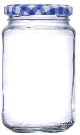 Wares of Knutsford Limited 24 x 12oz (296ml) Glass Jam Jars with Red Gingham Twist-Off Lids – Preserving Jars for Jam, Marmalade, Chutney & Homemade Preserves (Blue Gingham)