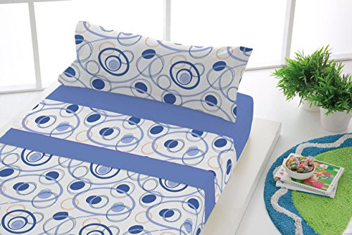 SABANALIA Sábanas Franela Dance Cama 135 Invierno | 3 pieza(s): bajera 135x190/200, encimera 210x270, almohada 155x45 cm. 85% algodón. Color Azul.