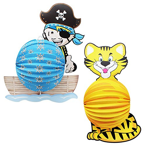 com-four® 2X Laterne mit Buntem Tiger und Pirat Motiv, Papierlaterne | Martinslaterne