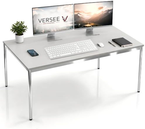 VERSEE Schreibtisch 160 x 80 cm Lichtgrau, stufenlos manuell höhenverstellbar 75,5–90 cm, bis 200 kg belastbar, SYSTEM8X, Made in Germany