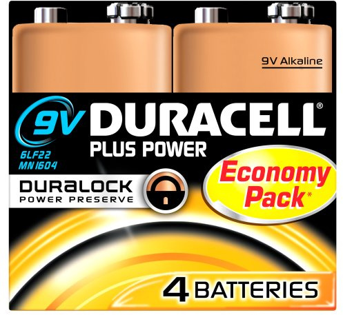 Duracell Plus Power Alkaline-Batterie, 9 V, Nicht wiederaufladbare Batterien – Batterien (Alkaline, Flachmann, 9 V, 4 – 9 V, Schwarz, Kupfer)