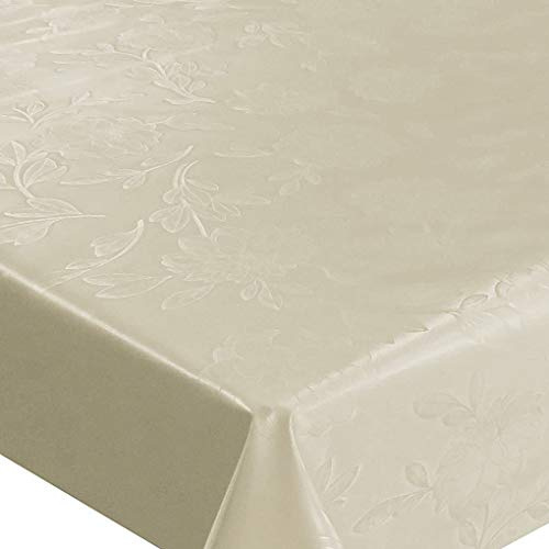 Wachstuch Wachstischdecke Tischdecke Gartentischdecke Blumen Uni Creme Beige Breite & Länge wählbar 110 x 150 cm Eckig geprägt abwaschbar