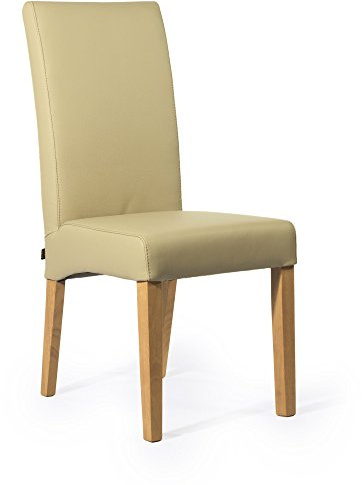 SIX Echt-Lederstuhl Massiv mit Nosag Federn Komfort Latexgurte Design Esszimmerstuhl Bambi Vollbezogen-Rindsleder Holzgestell Vollverleimt 150kg Belastbar Nussbaum Creme Sand Eiche