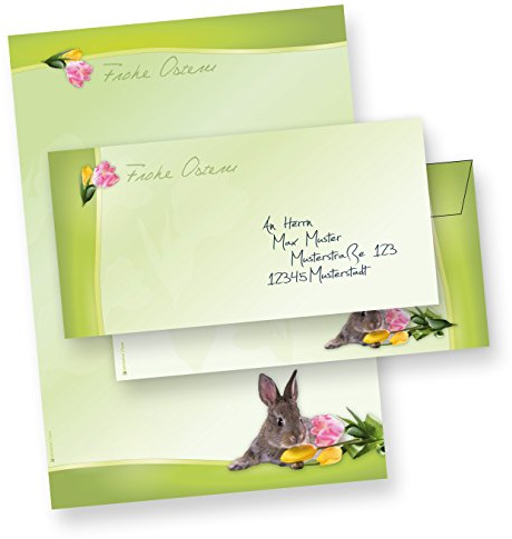 Briefpapier Set A4 Osterhase (25 Sets ohne Fenster) 25 Briefbogen + 25 Umschläge Ostern
