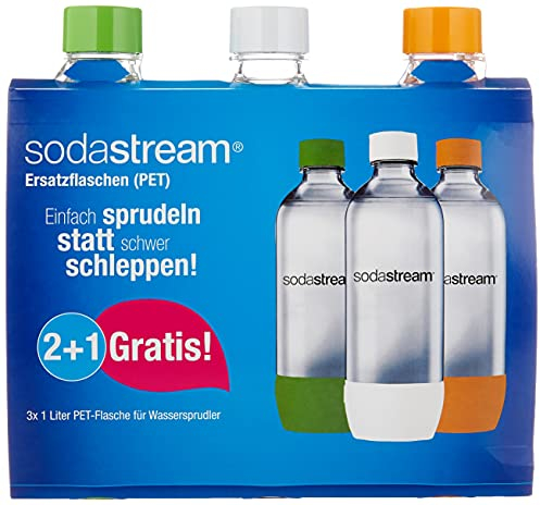 SodaStream Kunststofflasche |1L | PET-Flaschen |weiß, grün & orange |3er-Pack