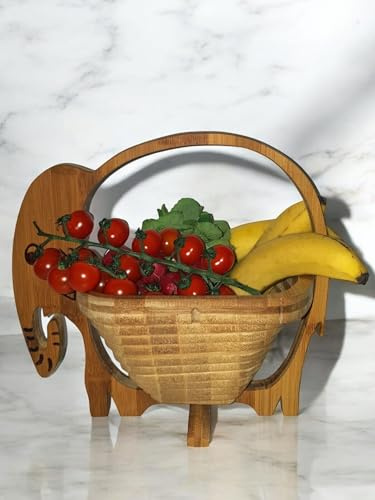 CleanPrince Obstkorb Design: Elefant Elephant Elefantenkuh Elefantendame, wunderschöner Klappkorb 30 x 30 cm Faltkorb Holzkorb Korb Schale Obstkorb Obstschale Holz faltbar Untersetzer