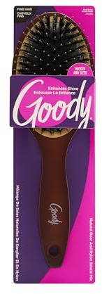 Goody Ceramic Hair Brush, Oval Cushion - Natural Boar and Nylon Bristle Mix to Enhance Shine & Smooth Hair, Fights Frizz and Static - Premium Wood Design is Pain-Free for All Hair Types