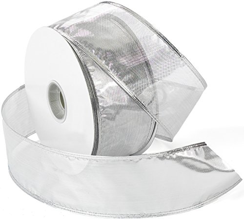 Morex Ribbon 7417.60/50-631 Morex Gleam 2.5 X 50 YD Wired Ribbon for Gift Wrapping, Silver, Flower Bouquet Ribbons for Crafts, Valentines, Baby Showers, Graduation Baskets, and Wedding Decorations