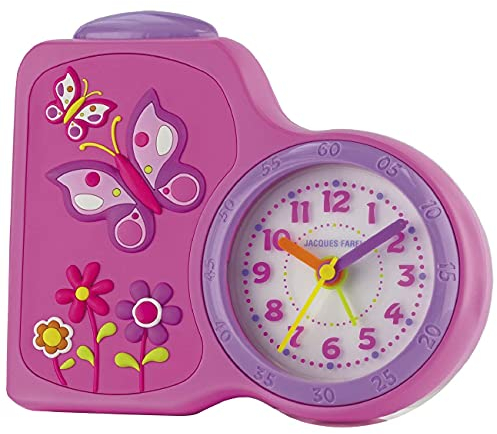 JACQUES FAREL Kinderwecker Mädchen Schmetterlinge Blumen rosa pink ohne Ticken, mit Licht und Snooze ACB 711 by