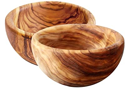 NATUREHOME Juego de 2 cuencos de madera de olivo, 16 cm de diámetro, hechos a mano, para cereales y ensalada