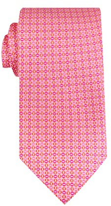 Remo Sartori - Corbata de seda ligera estampada microfantasia círculos, Made in Italy, Hombre, Rosa, Talla única