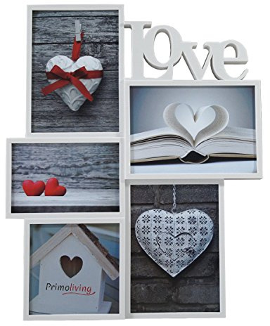 PrimoLiving Stilvolle Bildergalerie Love 5 Bilder in 3D Optik Bilderrahmen in Weiß P-305