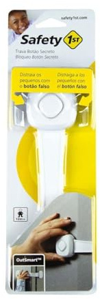 Safety 1st Secret Button Allzweck Kindersicherung mit Knopf Attrappe, verstellbares Klebeschloss für Schränke und Schubladen, Universalsicherung für Baby und Kinder, Kein Bohren, weiß