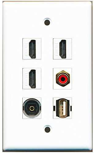 RiteAV - 3 HDMI 1 Port RCA rot 1 Port USB A-A 1 Port Toslink Wandplatte