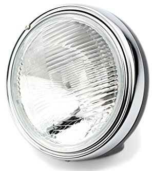 TW-Moto - E-geprüfte Scheinwerfer mit seitlicher M8 Bolzenbefestigung und schwarzem Metallgehäuse, inklusive H4 Leuchtmittel, Prismareflektor für Motorradscheinwerfer