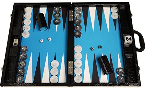 Wycliffe Brüder 21 Turnier Backgammon Set – Black Croco Board mit Blue Field – Gen III