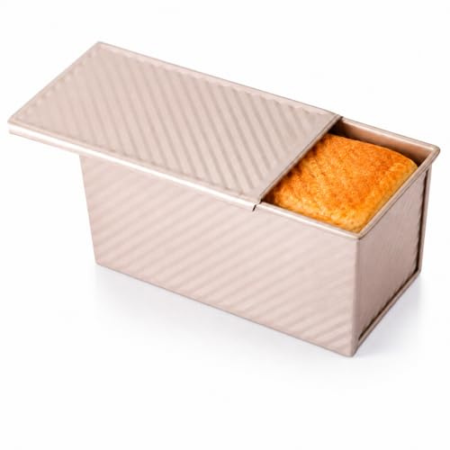 CANDeal Molde para Tostar con Tapa Rectangular Pan Antiadherente Tostado para Hornear Para 450g de masa, Oro, Liso