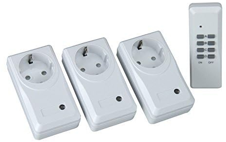 Unitec Kit de interruptor remoto inalámbrico 48110 con función de autoaprendizaje, juego de tomas de radio, 3 enchufas+1 mando a distancia, blanco