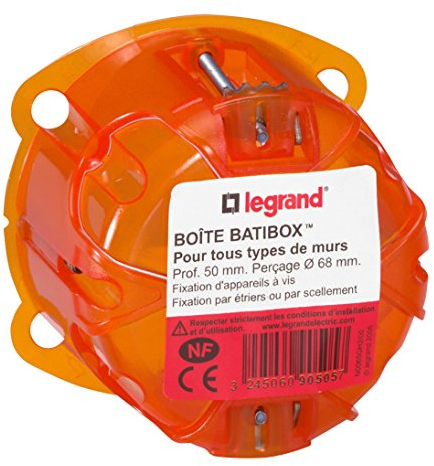 Legrand LEG90505 - Scatola da incasso Batibox 1 posto, per vari materiali, profondità 50 mm