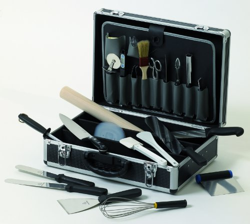 Mallette pâtisserie professionnelle 25 pièces. Mallette en ABS noir et aluminium, 4 compartiments intérieurs afin de séparer ustensiles et couteaux (Voir descriptif produit pour détail des pièces)